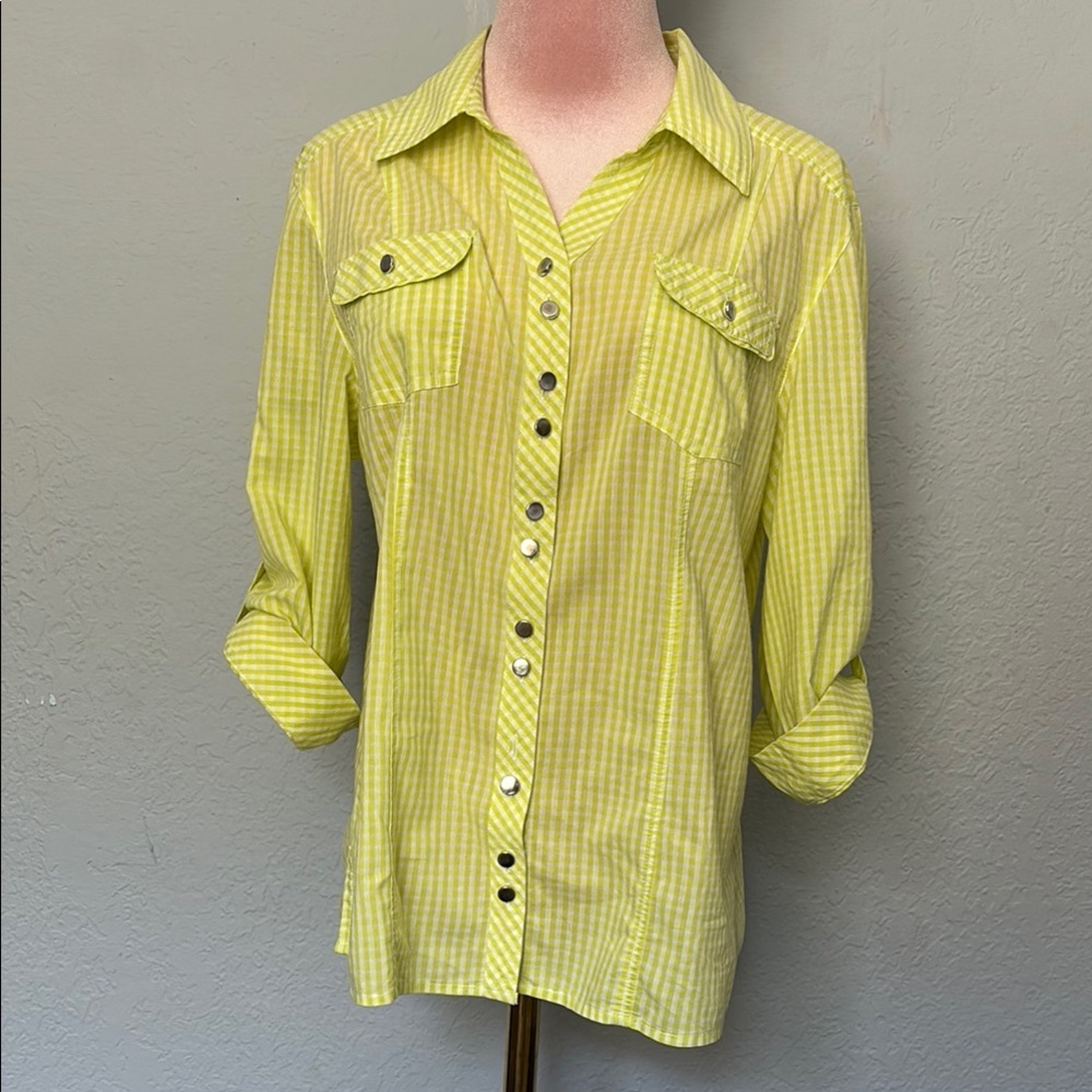 Christopher & banks Yellow Striped Button-Up Women's Top size M
